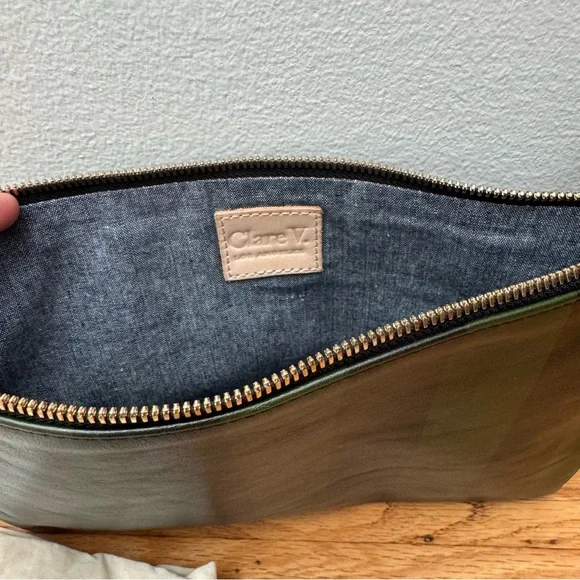 Clare V Green and Black Striped Flat Clutch - Picture 8 of 8